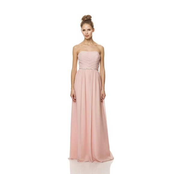 Bari Jay NWT Petal Pink Beaded Chiffon Strapless Sweetheart Gown, Size 14 - Picture 1 of 10